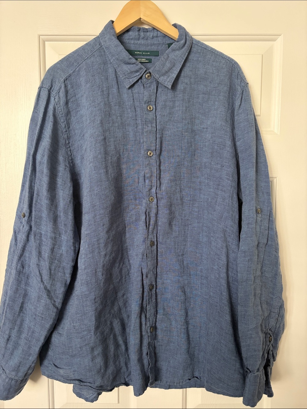 Perry Ellis Blue Casual Button-Down Linen Shirt